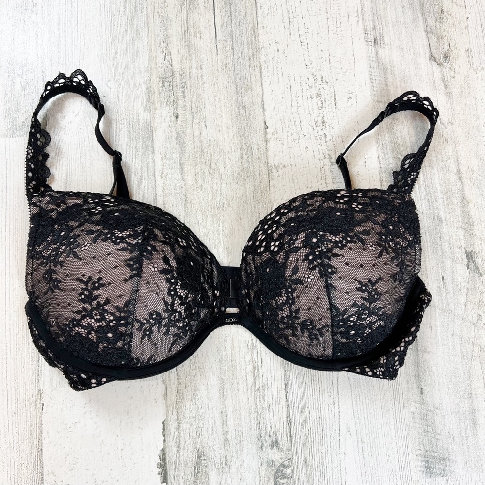 Victoria's Secret Lace Dream Angels Bra Black & Pink Size 34DD